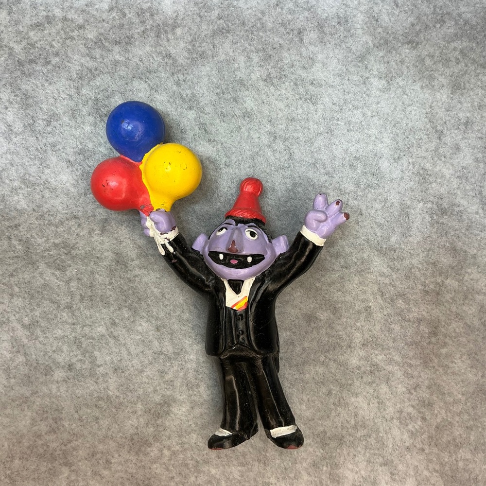 Vintage Sesame Street Count von Count Figure with Balloons Party Tuxedo PVC Toy